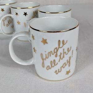 Lillian Vernon Jingle All The Way Coffee Mug Set Christmas Holiday Gold Stars